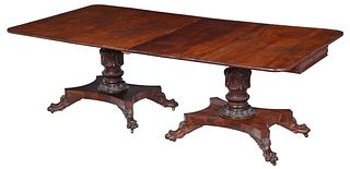 Philadelphia Classical Burl Wood and Mahogany Pedestal Dining Table