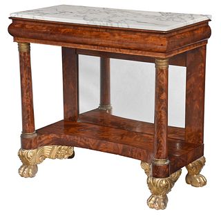 New York Classical Parcel Gilt and Bronze Mounted Mahogany Pier Table