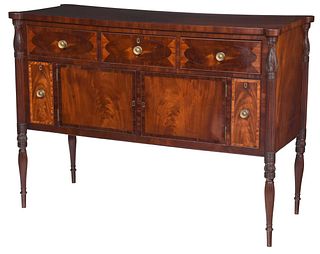 Salem Federal Carved, Figured, and Inlaid Mahogany Sideboard