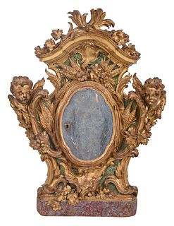 Italian Baroque Parcel Painted and Giltwood Reliquary 
