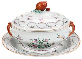 Chinese Export Famille Rose Porcelain Tureen and Underplate
