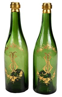 Pair of Initialed Green Glass Bottles