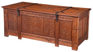 An Interesting Arts and Crafts Carved Cypress Chest, Milton Bancroft Provenance
