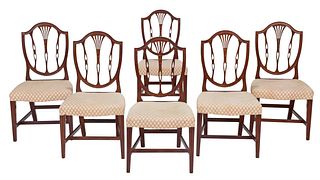 Set of Six Baltimore Federal Bellflower Inlaid Shield Back Dining Chairs