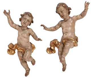 Pair of Italian Carved, Painted, and Gilt Cherubs