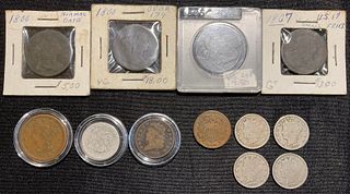 Group of 11 Mixed US Coins Half Cent One Cent Two Cents V Nickel Twenty Cents
