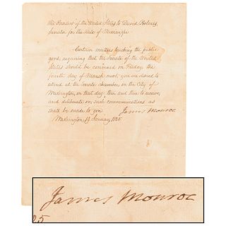 James Monroe Letter Signed as President, Calling to Convene the Senate on Adams&#39;s Inauguration Day