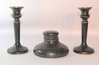 Chinese Cloisonné Enamel Inkwell and Candlesticks