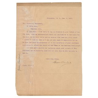 Grover Cleveland Typed Letter Signed to the Uncle of Theodore Roosevelt