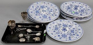 Tray lot with Continental silver and silverplate along with a set of Ashworth Hanley plates.