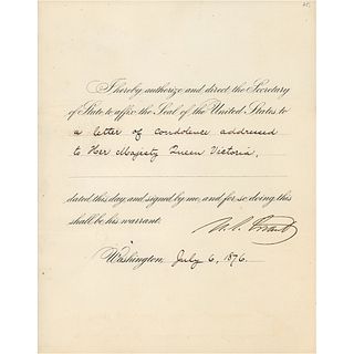 President U. S. Grant Sends a Letter of Condolence to Queen Victoria