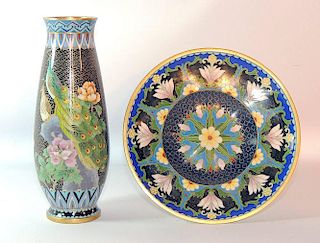 Chinese Cloisonné Enamel Vase and Compote