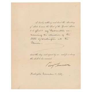 President Benjamin Harrison Approves Statehood for Washington in 1889