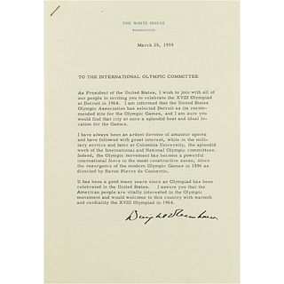 Dwight D. Eisenhower Typed Letter Signed as President to International Olympic Committee, Supporting Detroit as Host for the 1964 Summer Olympics