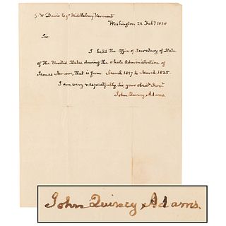 John Quincy Adams Autograph Letter Signed: "I held the Office of Secretary of State of the United States, during the whole administration of James Mon