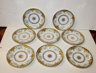 Lot of 8 LS&S Limoges gold trim dessert plates. 6"dia