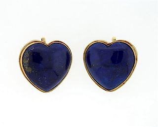 14K Gold Lapis Heart Motif Earrings