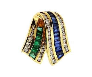 Krypell 18k Gold Diamond Emerald Sapphire Slide Pendant