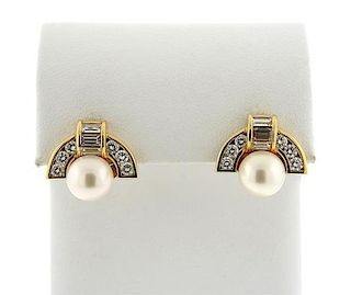 18k Gold Diamond Pearl Earrings