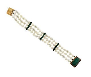 18k Gold Pearl Malachite Bracelet