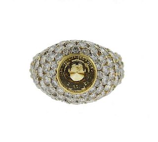 18K Gold Pave Diamond Yellow Sapphire Ring