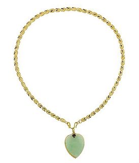 Gold Jade Heart Pendant Necklace