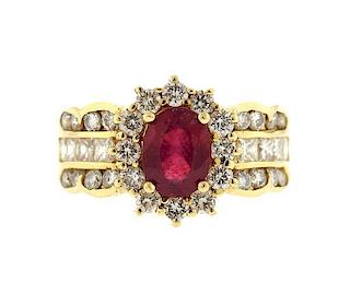 EFFY 14k Gold Diamond Red Stone Ring