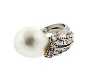 Platinum Diamond Baroque Pearl Ring