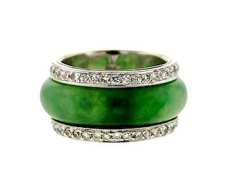 18k Gold Diamond Jade Band Ring