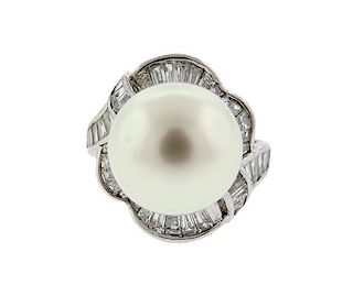 18K Gold Diamond 14mm South Sea Pearl Cocktail Ring