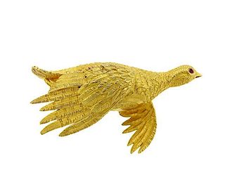 Hermes 18K Gold Ruby Bird Brooch Pin
