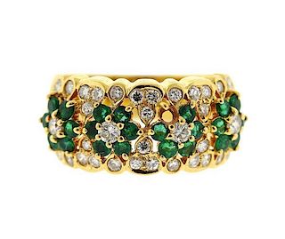 18K Gold Green Stone Diamond Ring