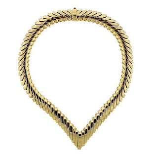 German 18K Gold Herringbone V Necklace