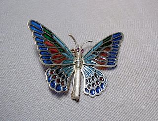 Plique à Jour Enameled Butterfly Pin