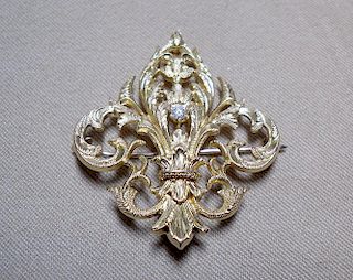 Gold and Diamond Fleur-de-Lis Pin-Pendant