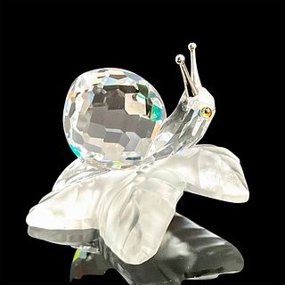 Swarovski Silver Crystal Figurine, Snail on Frosted Leaf