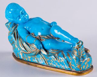Blue Child Figurine Reposed on Brass Base