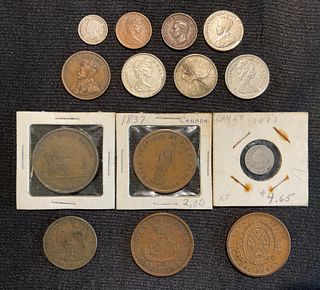 Group of 14 Mixed Canada Coins and Bank Tokens