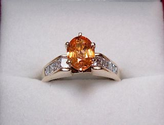 Diamond and Orange Sapphire Ring