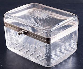 Cut Glass Jewelry Box with Silver Mounting