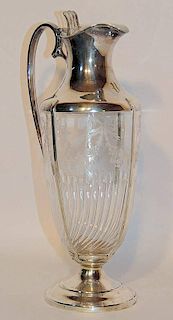 Silver Plated Etched Glass Pitcher