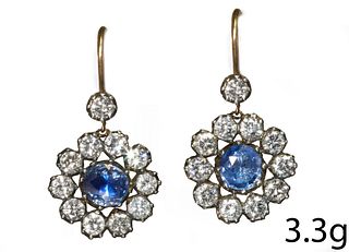 PAIR OF ANTIQUE SAPPHIRE AND DIAMOND EARRINGS