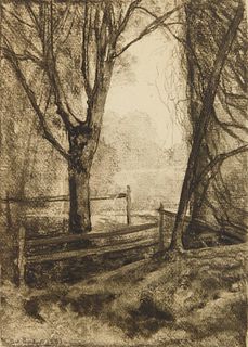 Albert Barker (1874-1947) charcoal drawing
