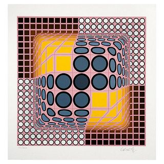 Victor Vasarely (1908-1997), "Pink Composition" Hand Signed Limited Edition Serigraph with Letter of Authenticity.