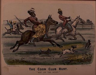 Currier & Ives " The Coon Club Hunt" Lithograph