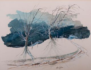 Herb Jones Country Roads Winter Scene Watercolor