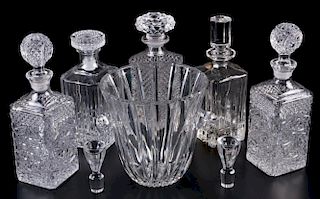 Crystal & Cut Glass Liquor Decanters w/ Ice Bucket