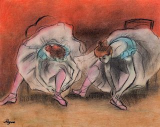 Edgar Degas Colored Pencil Drawing, Two Ballerinas
