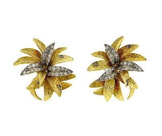 1960s 18K Gold Platinum Diamond Earrings