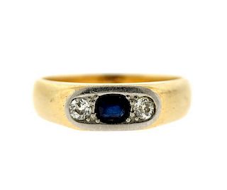 18K Gold Blue Stone Diamond Ring